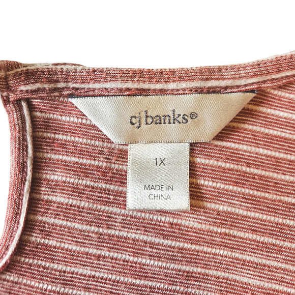 CJ Banks Women's 3/4 Sleeve Striped Pink Scoop Neck Blouse Size 1X - Picture 6 of 9